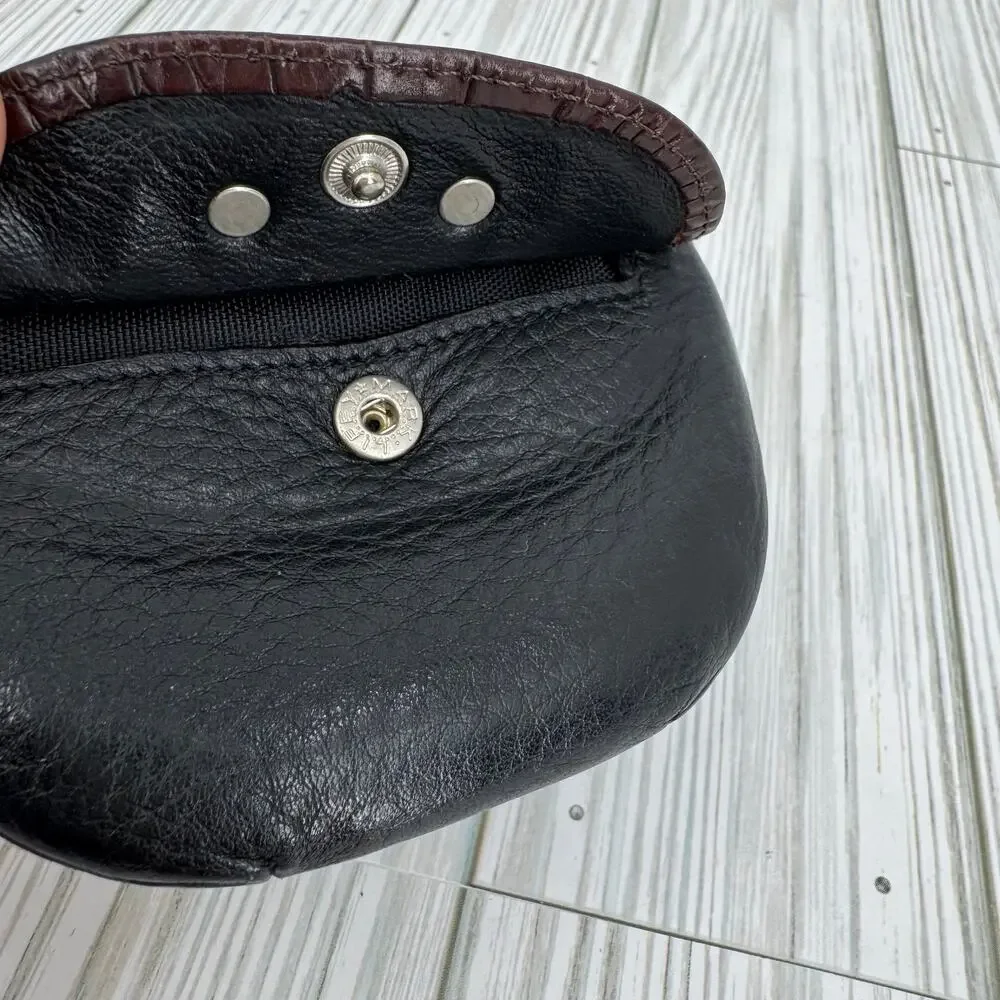 VTG Brighton zip coin change purse black brown croc embossed pebbled leather
